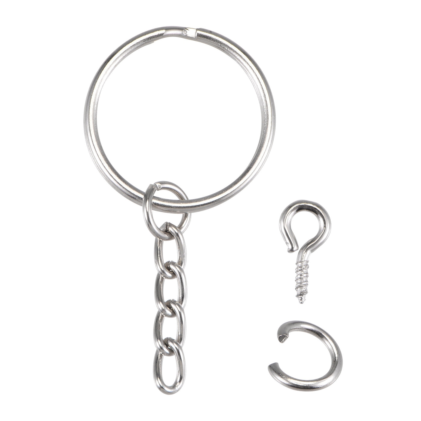 uxcell Uxcell Split Key Ring with Chain 1.5x25mm, with 8mm Open Jump Ring Connectors, with 10mm Small Screw Eye Pins, Nickel Plated Iron, Pack of 20