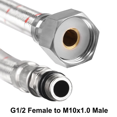 Harfington Uxcell Faucet Supply Hose Connector G1/2 Female x M10x1.0 Male 31 Inch Length 304 Stainless Steel Hose 1set