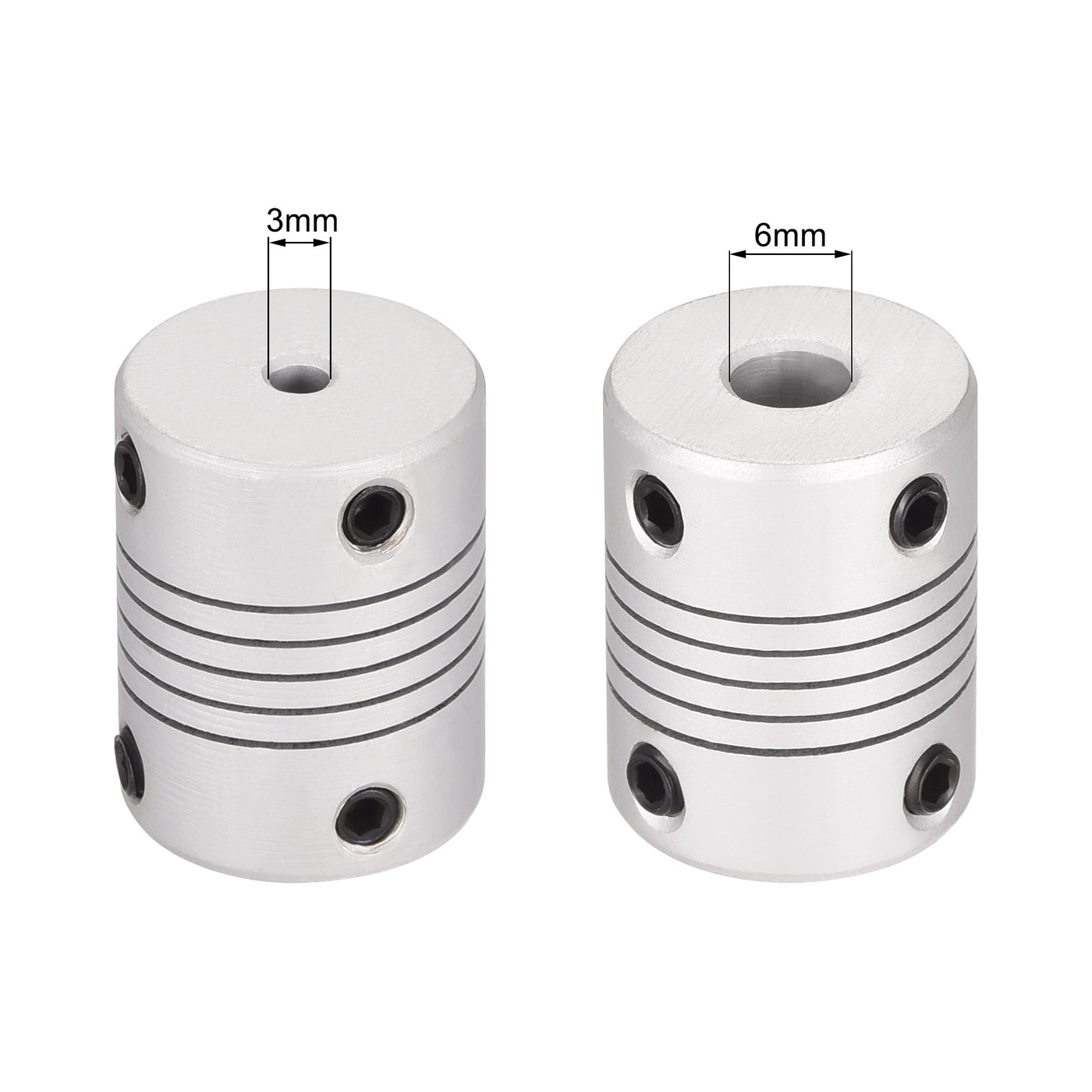 uxcell Uxcell 3mm to 6mm Aluminum Alloy Shaft Coupling Flexible Coupler L25xD19 Silver,2pcs