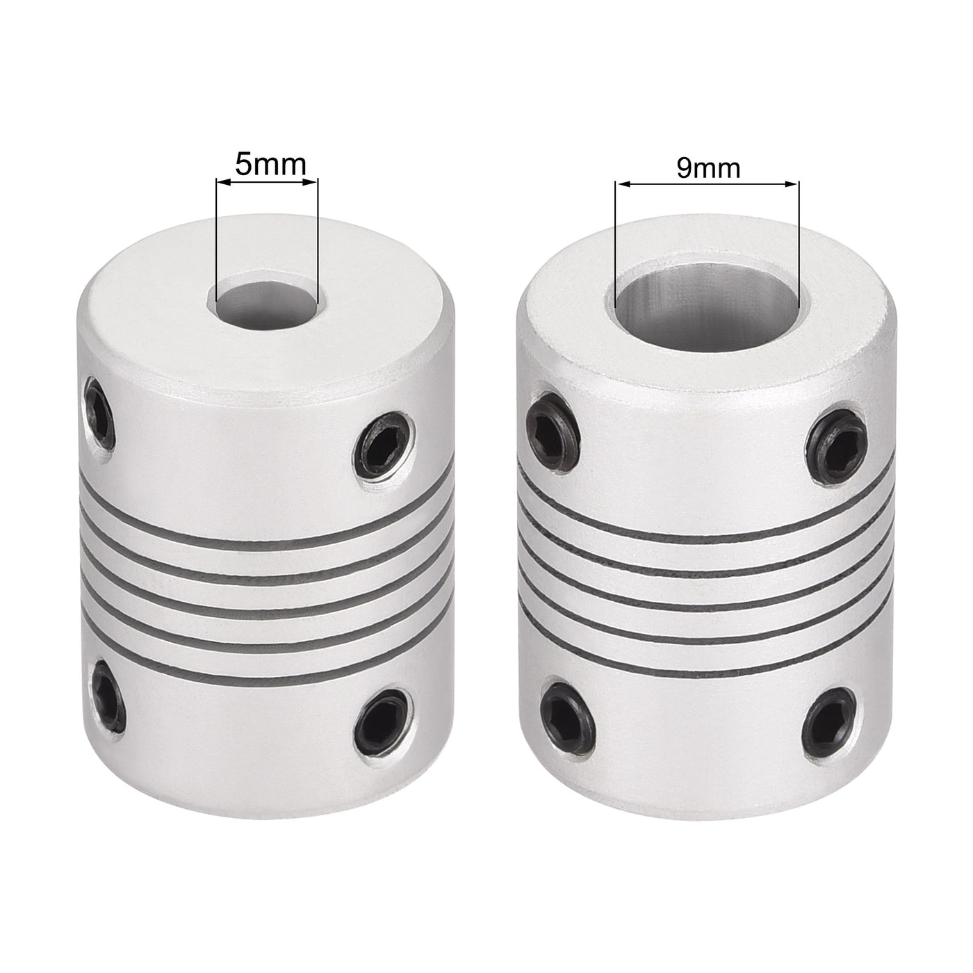 uxcell Uxcell 5mm to 9mm Aluminum Alloy Shaft Coupling Flexible Coupler L25xD19 Silver,2pcs