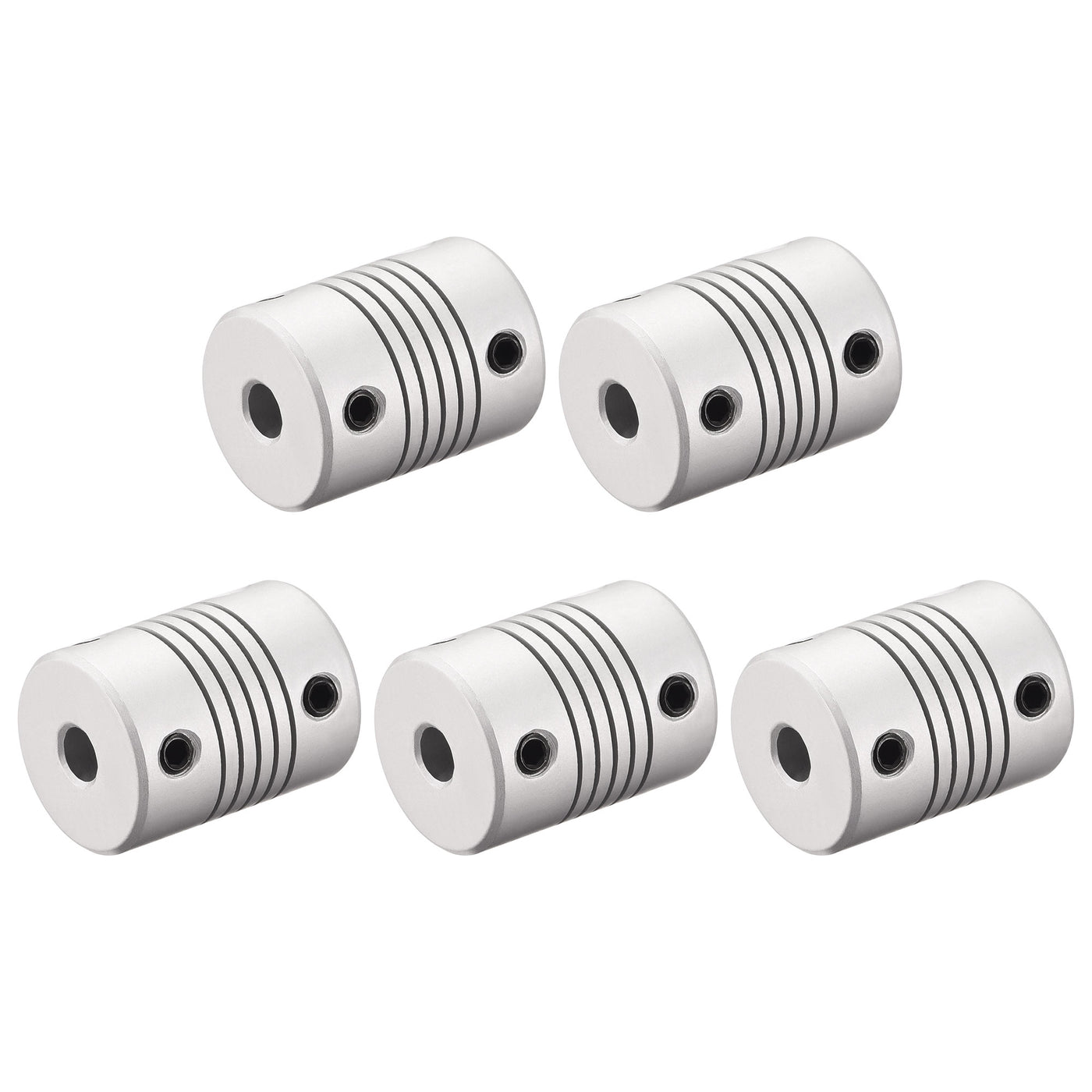 uxcell Uxcell 5mm to 6.35mm Aluminum Alloy Shaft Coupling Flexible Coupler L25xD19 Silver,5pcs
