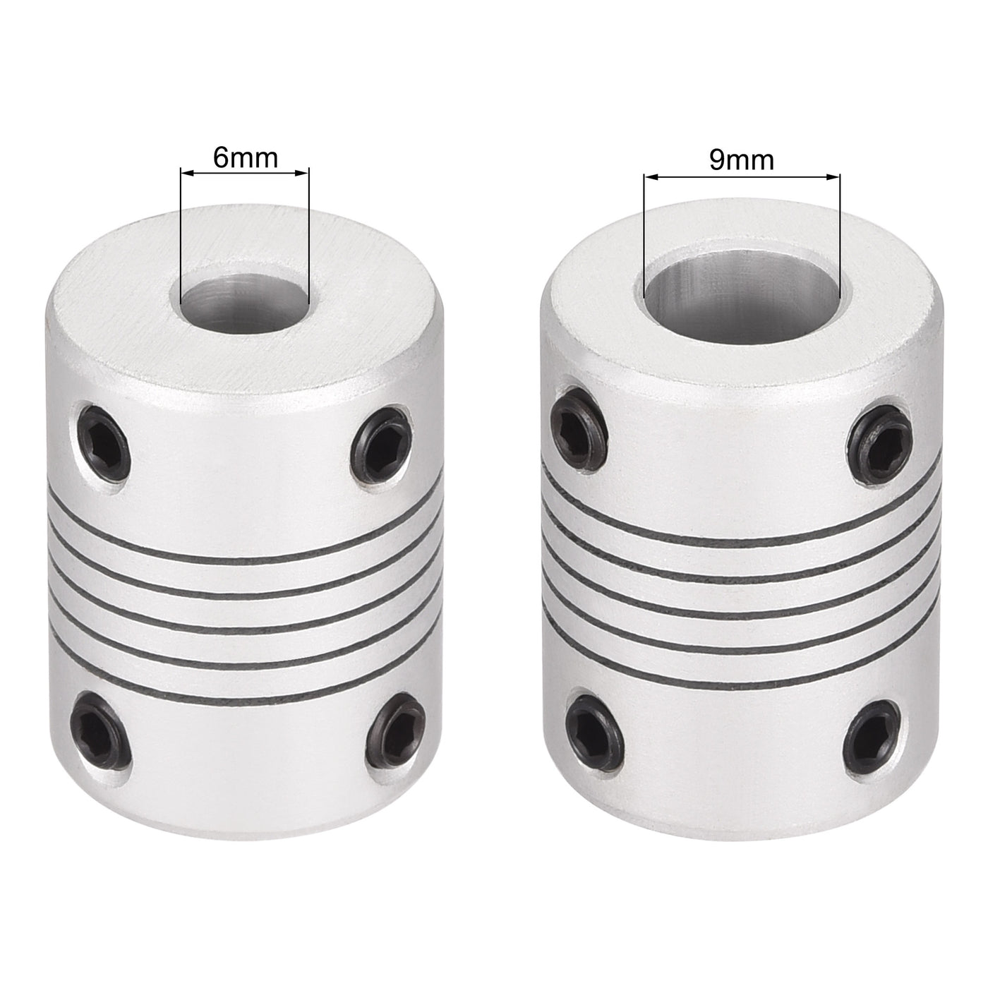 uxcell Uxcell 6mm to 9mm Aluminum Alloy Shaft Coupling Flexible Coupler L25xD19 Silver,5pcs