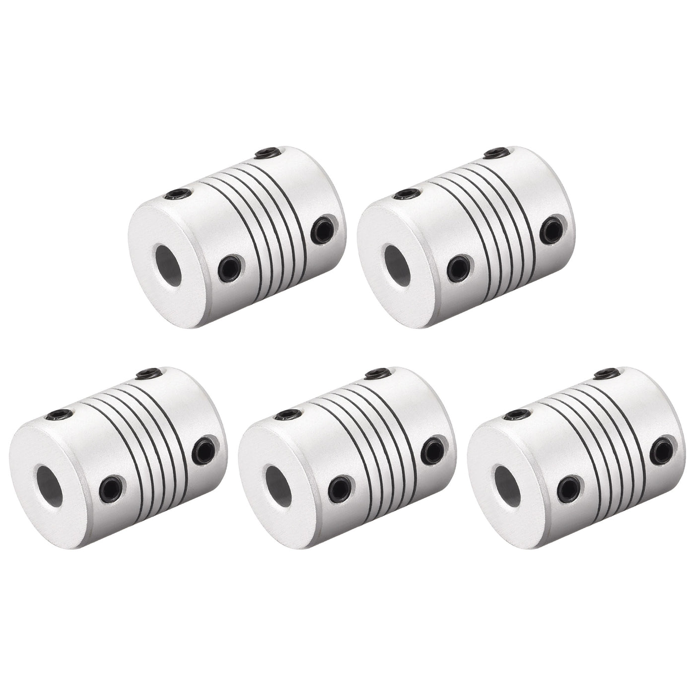 uxcell Uxcell 8mm to 10mm Aluminum Alloy Shaft Coupling Flexible Coupler L25xD19 Silver,5pcs