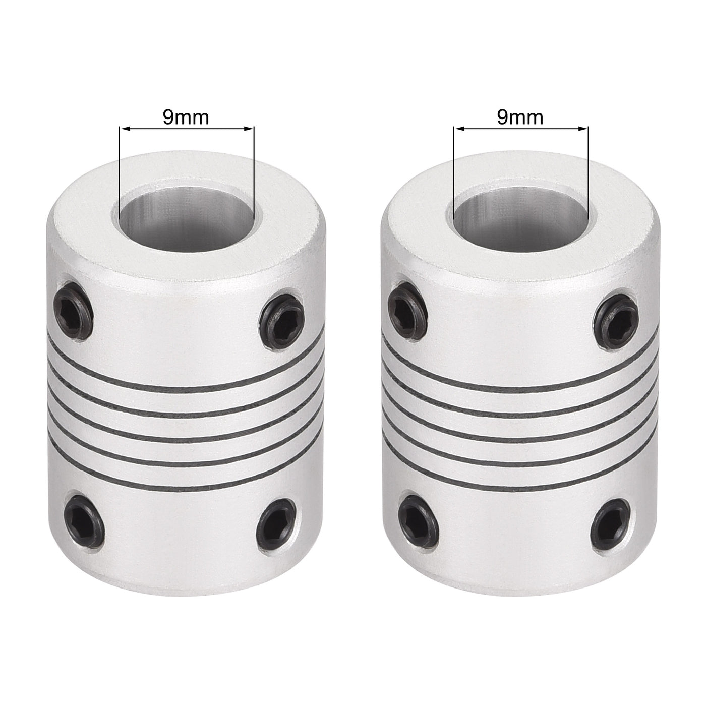 uxcell Uxcell 9mm to 9mm Aluminum Alloy Shaft Coupling Flexible Coupler L25xD19 Silver,5pcs