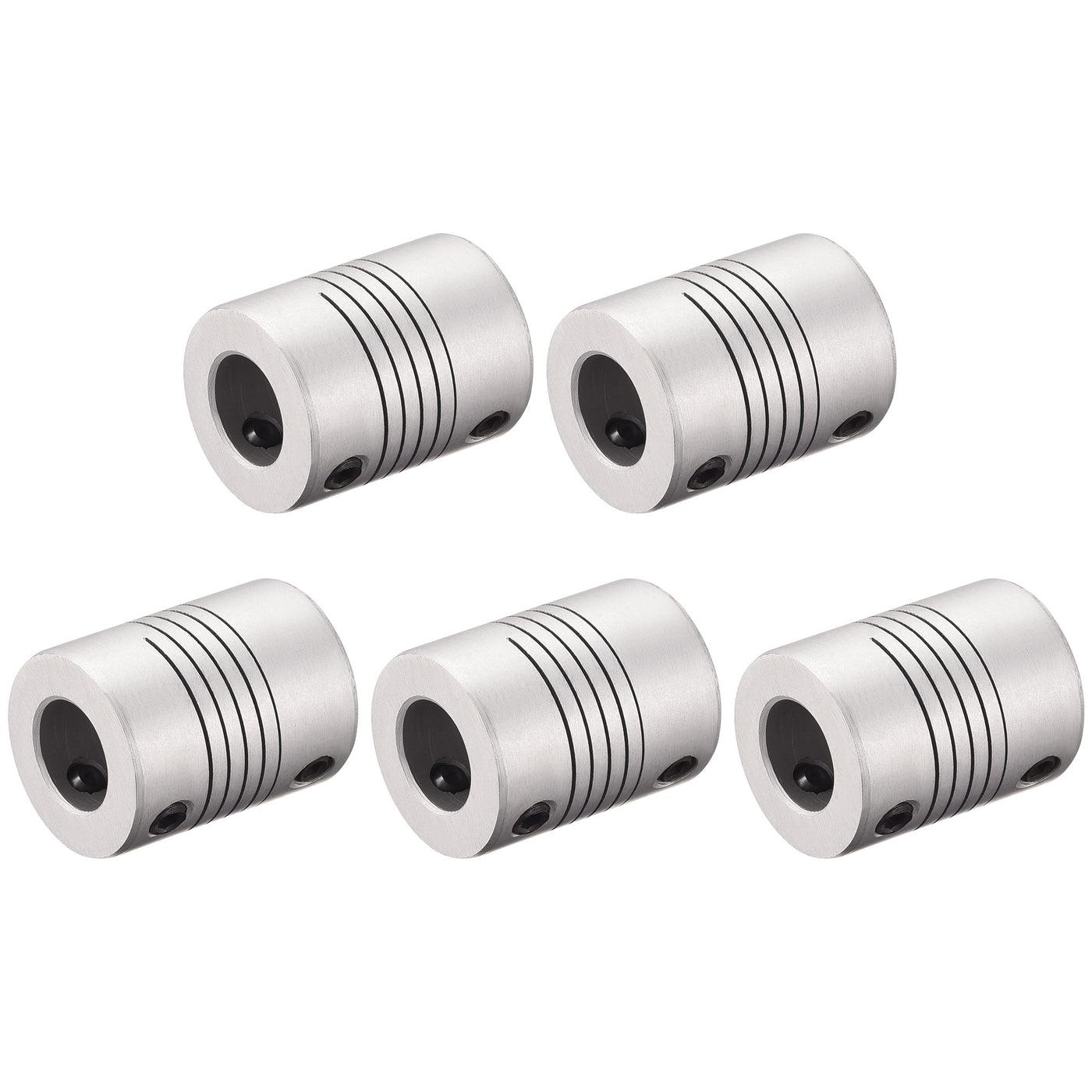 uxcell Uxcell 10mm to 10mm Aluminum Alloy Shaft Coupling Flexible Coupler L25xD19 Silver,5pcs