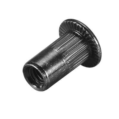 Harfington Uxcell Rivet Nut Carbon Steel Knurled Flat Head Threaded Nuts Black