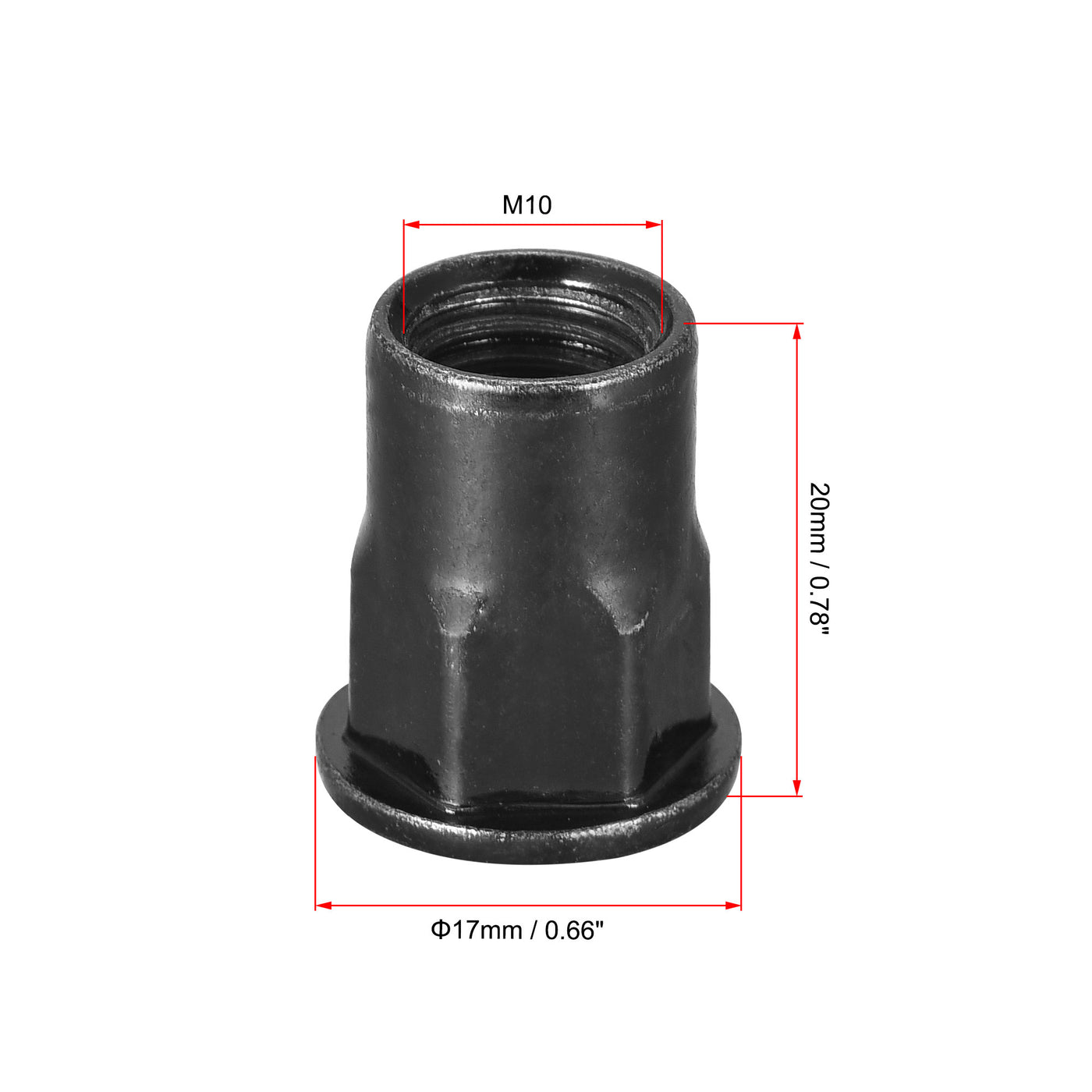 Uxcell Uxcell M10 Rivet Nuts Thread Half Hexagonal Carbon Steel Flat Head Threaded Nut 100Pcs