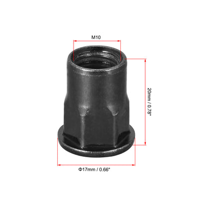 Harfington Uxcell M10 Rivet Nuts Thread Half Hexagonal Carbon Steel Flat Head Threaded Nut 100Pcs