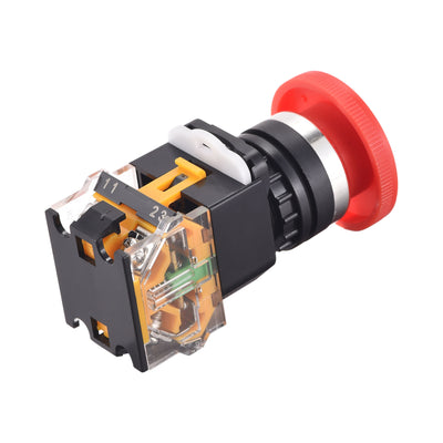 Harfington Uxcell 22mm Mounting Latching Emergency Stop Push Button Switch AC250V 10A 1NO 1NC
