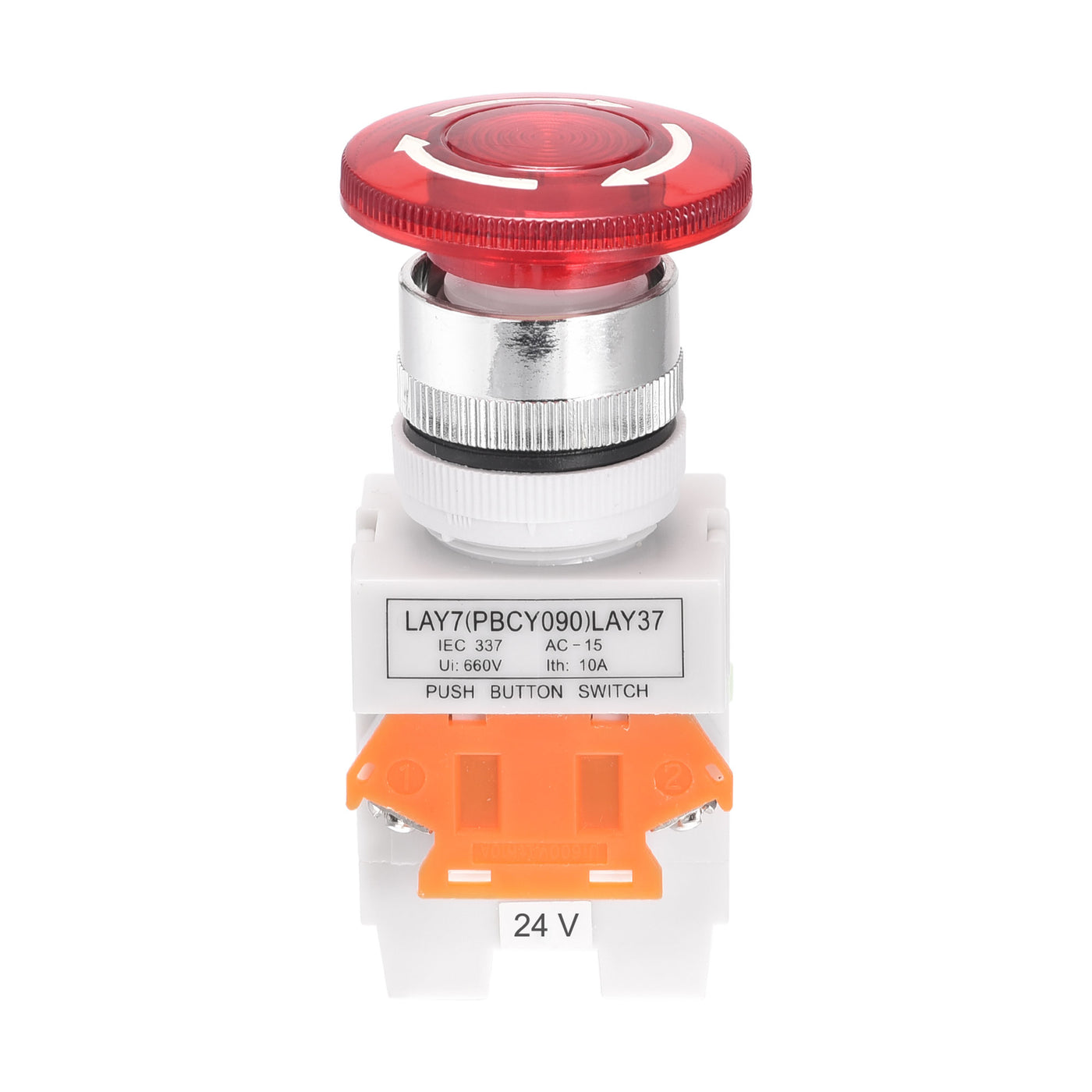uxcell Uxcell 22mm Mounting Latching Emergency Stop Push Button Switch AC250V 10A With  Light 24V 1NO 1NC
