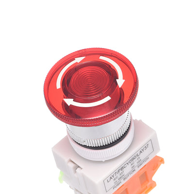 Harfington Uxcell 22mm Mounting Latching Emergency Stop Push Button Switch AC250V 10A With  Light 24V 1NO 1NC
