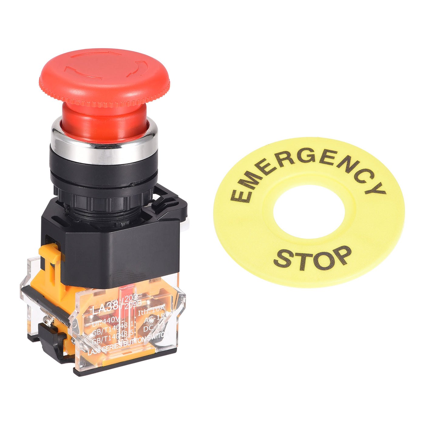 uxcell Uxcell 22mm Mounting Latching Emergency Stop Push Button Switch With 60mm Emergency Stop Sign 1NO 1NC