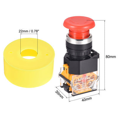 Harfington Uxcell 22mm Mounting Latching Emergency Stop Push Button Switch With 65mm Yellow Protective Circle 1NO 1NC