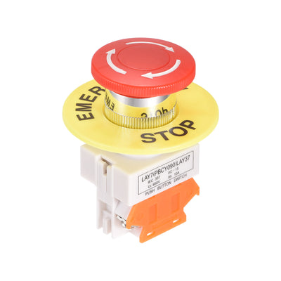 Harfington Uxcell 22mm Mounting Latching Emergency Stop Push Button Switch With 60mm Emergency Stop Sign 1NC