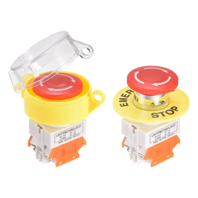 Harfington Uxcell 22mm Mounting Latching Emergency Stop Push Button Switch With Yellow Protective Cover 60mm Emergency Stop Sign 2NC