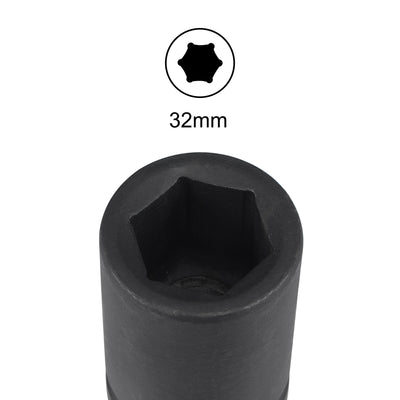 Harfington Uxcell 1" Drive by 32mm 6-Point Impact Socket, CR-MO 80mm Length, Standard Metric Sizes