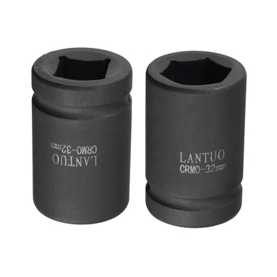 Harfington Uxcell 1" Drive by 32mm 6-Point Impact Socket, CR-MO 80mm Length, Standard Metric Sizes