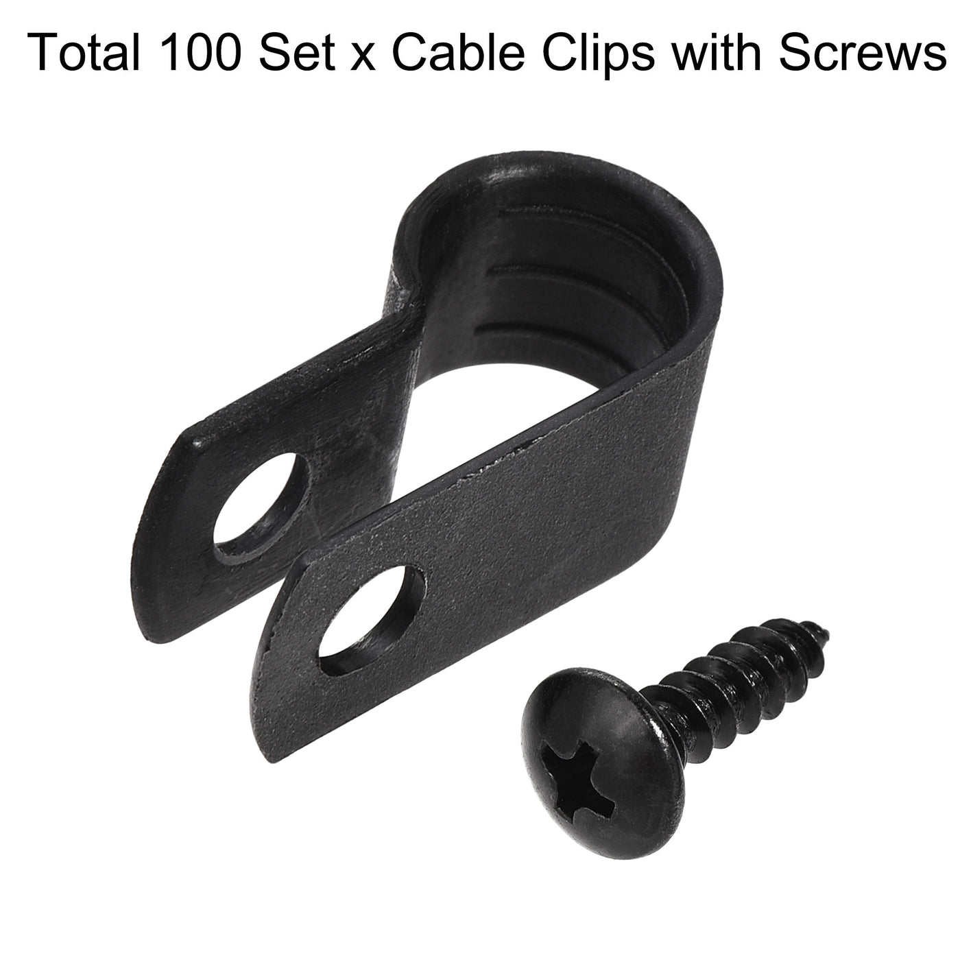 uxcell Uxcell 8.4mm Nylon R Type Cable Clip Wire Clamp with Screws Black 100pcs