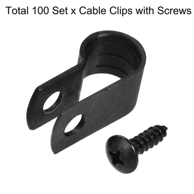 Harfington Uxcell 8.4mm Nylon R Type Cable Clip Wire Clamp with Screws Black 100pcs