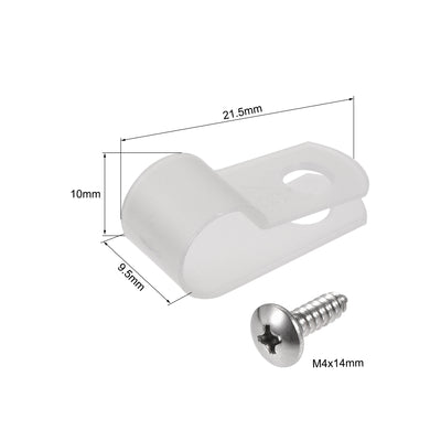 Harfington Uxcell 8.4mm Nylon R Type Cable Clip Wire Clamp with Screws White 100pcs