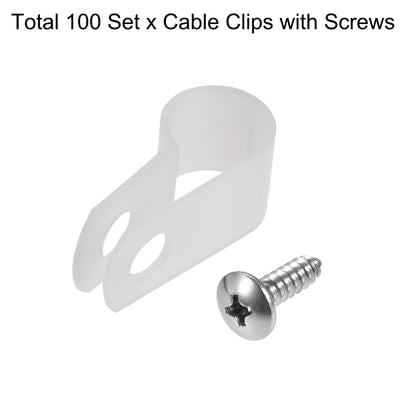 Harfington Uxcell 8.4mm Nylon R Type Cable Clip Wire Clamp with Screws White 100pcs