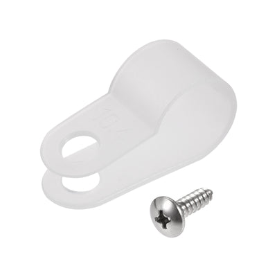 Harfington Uxcell 10.4mm Nylon R Type Cable Clip Wire Clamp with Screws White 100 Set