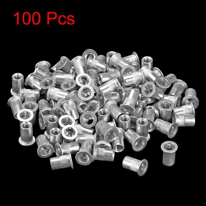 Uxcell M3 Rivet Nuts Aluminium Alloy Knurled Flat Head Threaded Insert Nut Silver 50pcs