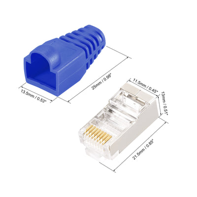 Harfington Uxcell 50Sets Cat5e RJ45 Shielded Modular Plugs Connector w Blue Strain Relief Boots