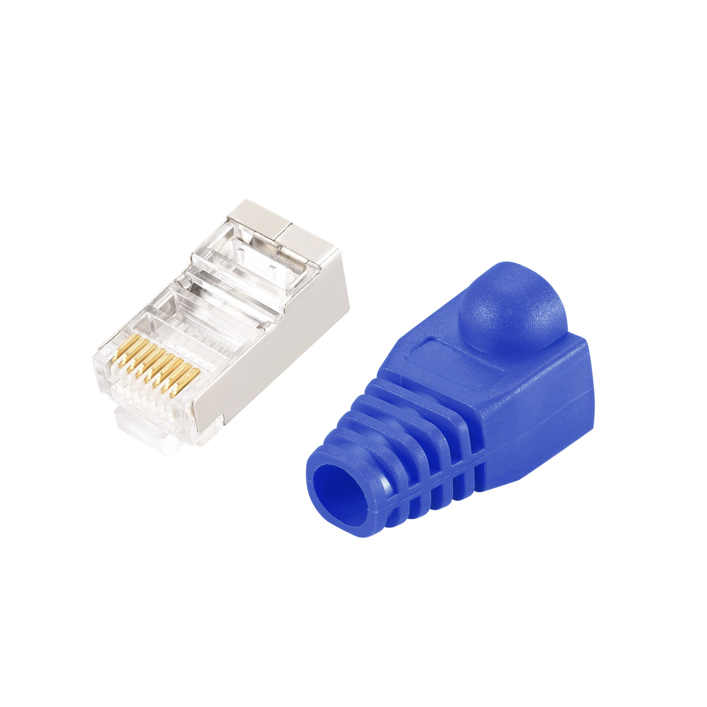 uxcell Uxcell 50Sets Cat5e RJ45 Shielded Modular Plugs Connector w Blue Strain Relief Boots