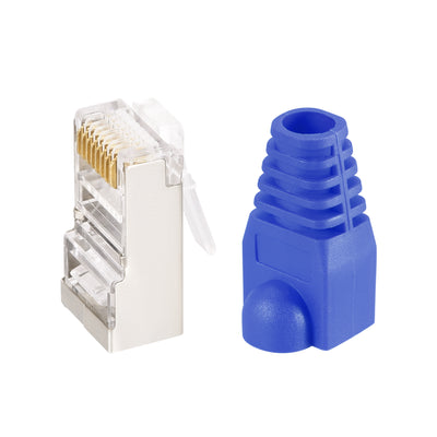 Harfington Uxcell 50Sets Cat5e RJ45 Shielded Modular Plugs Connector w Blue Strain Relief Boots