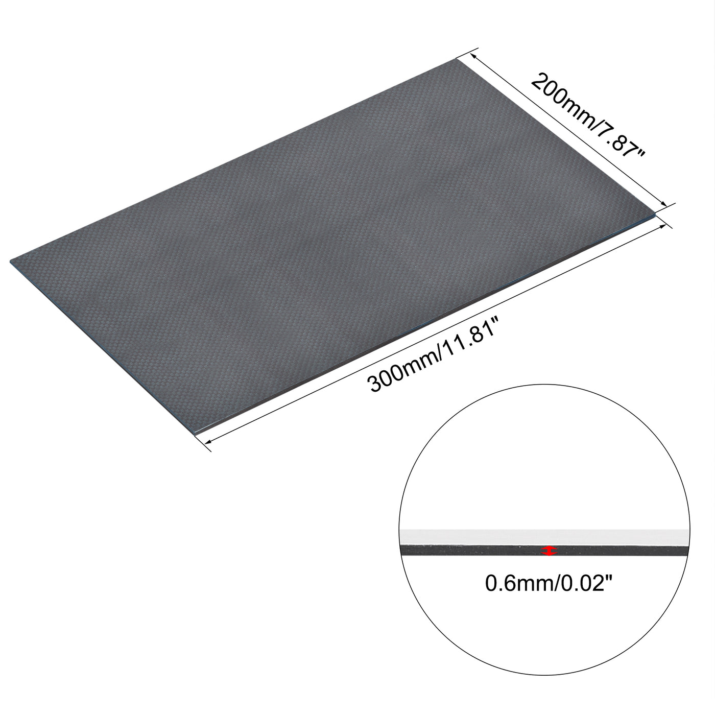 Uxcell Uxcell Carbon Fiber Plate Panel Sheets 300mm x 200mm x 0.6mm (Plain Glossy)