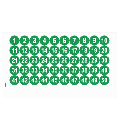 Harfington Uxcell Round Number Stickers, 25mm Dia Number 1-50 Self Adhesive PVC Label Waterproof White Word(Green Background)