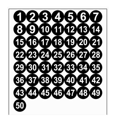 Harfington Uxcell Round Number Stickers, 38mm Dia Number 1-50 Self Adhesive PVC Label Waterproof White Word(Black Background)
