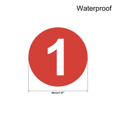 Harfington Uxcell Round Number Stickers, 50mm Dia Number 1-50 Self Adhesive PVC Label Waterproof White Word(Red Background)