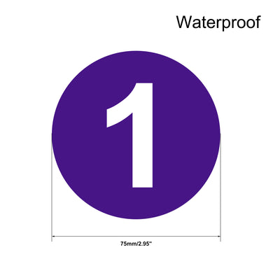 Harfington Uxcell Round Number Stickers, 75mm Dia Number 1-50 Self Adhesive PVC Label Waterproof White Word(Dark Purple Background)