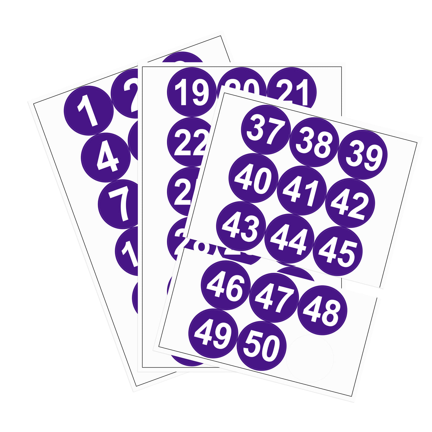 uxcell Uxcell Round Number Stickers, 75mm Dia Number 1-50 Self Adhesive PVC Label Waterproof White Word(Dark Purple Background)