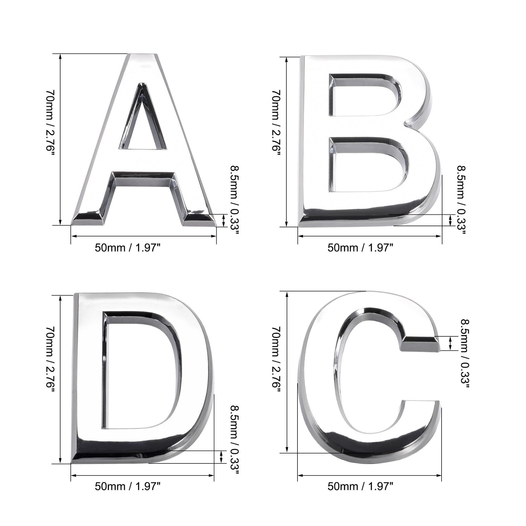 Uxcell Self Adhesive House Letter, 2.76 Inch ABS Plastic Letter ABCD