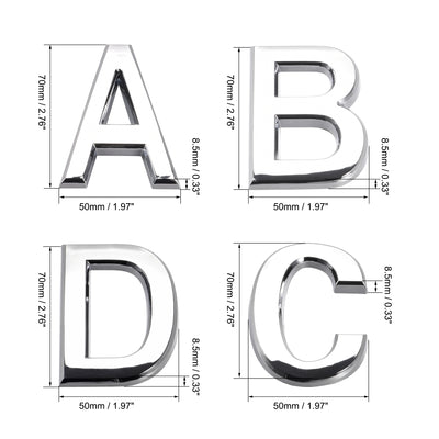 Harfington Uxcell Self Adhesive House Letter, 2.76 Inch ABS Plastic Letter ABCD for Home Hotel Mailbox Address Sign Silver Tone 1 Set