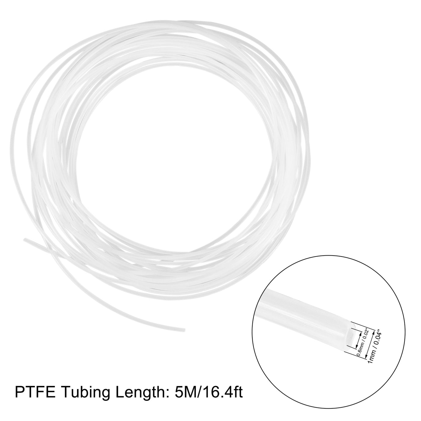 uxcell Uxcell PTFE Tubing Hose High Temperature Multifunctional Pipe White 0.6mm/0.02''ID x 1mm/0.04''OD x 16.4ft with Tube Cutter