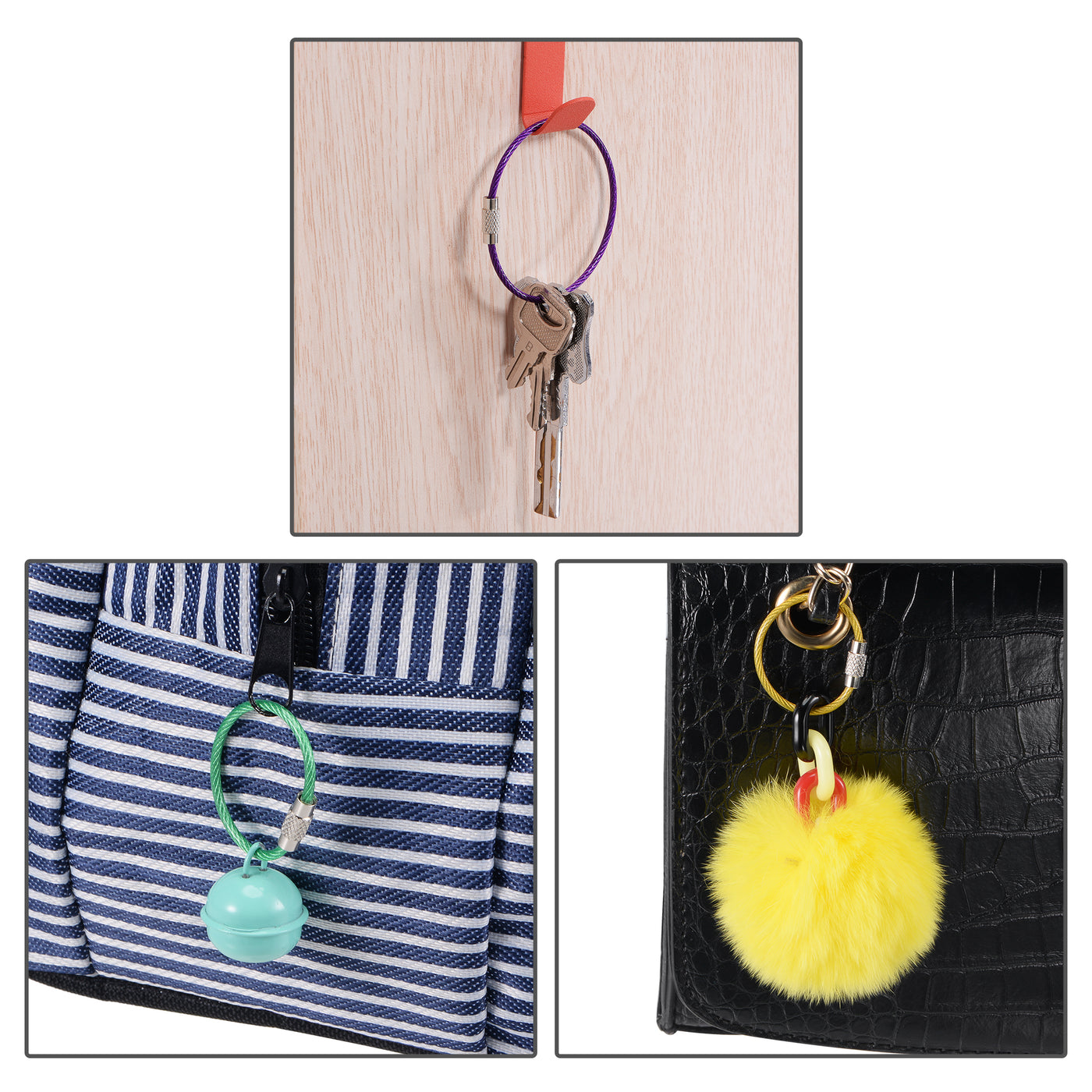 Uxcell Wire Keychain 90mm Length Key Ring Loop Cable for Handbag ...