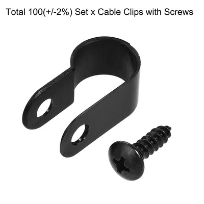 Harfington Uxcell 10.4mm Nylon R Type Cable Clip Wire Clamp with Screws Black 100pcs