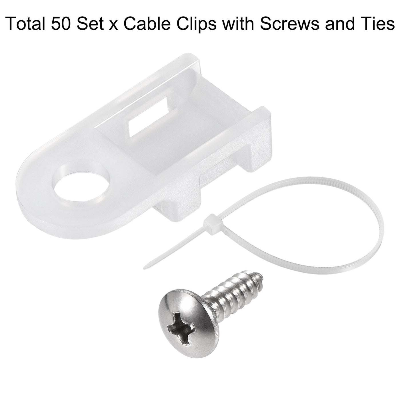 uxcell Uxcell 19mm x 9mm x 4.6mm Nylon Cable Fasten Clip with Screws and Ties White 50 Set