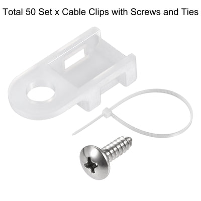 Harfington Uxcell 19mm x 9mm x 4.6mm Nylon Cable Fasten Clip with Screws and Ties White 50 Set