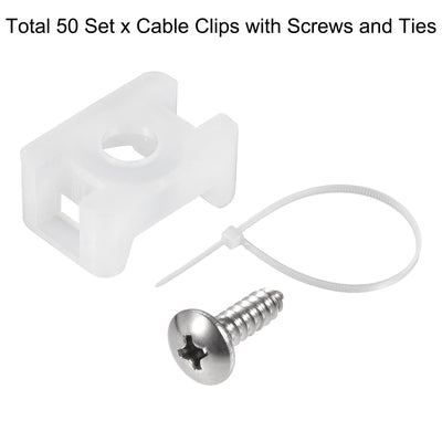 Harfington Uxcell 14.6mm x 10mm x 6.85mm Nylon Cable Fasten Clip with Screws and Ties White 50 Set