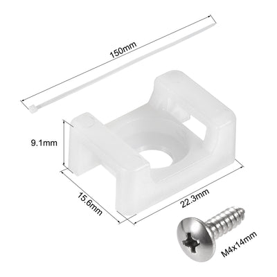 Harfington Uxcell 22.3mmx15.6mmx9.1mm Nylon Cable Fasten Clip with Screws and Ties White 50 Set