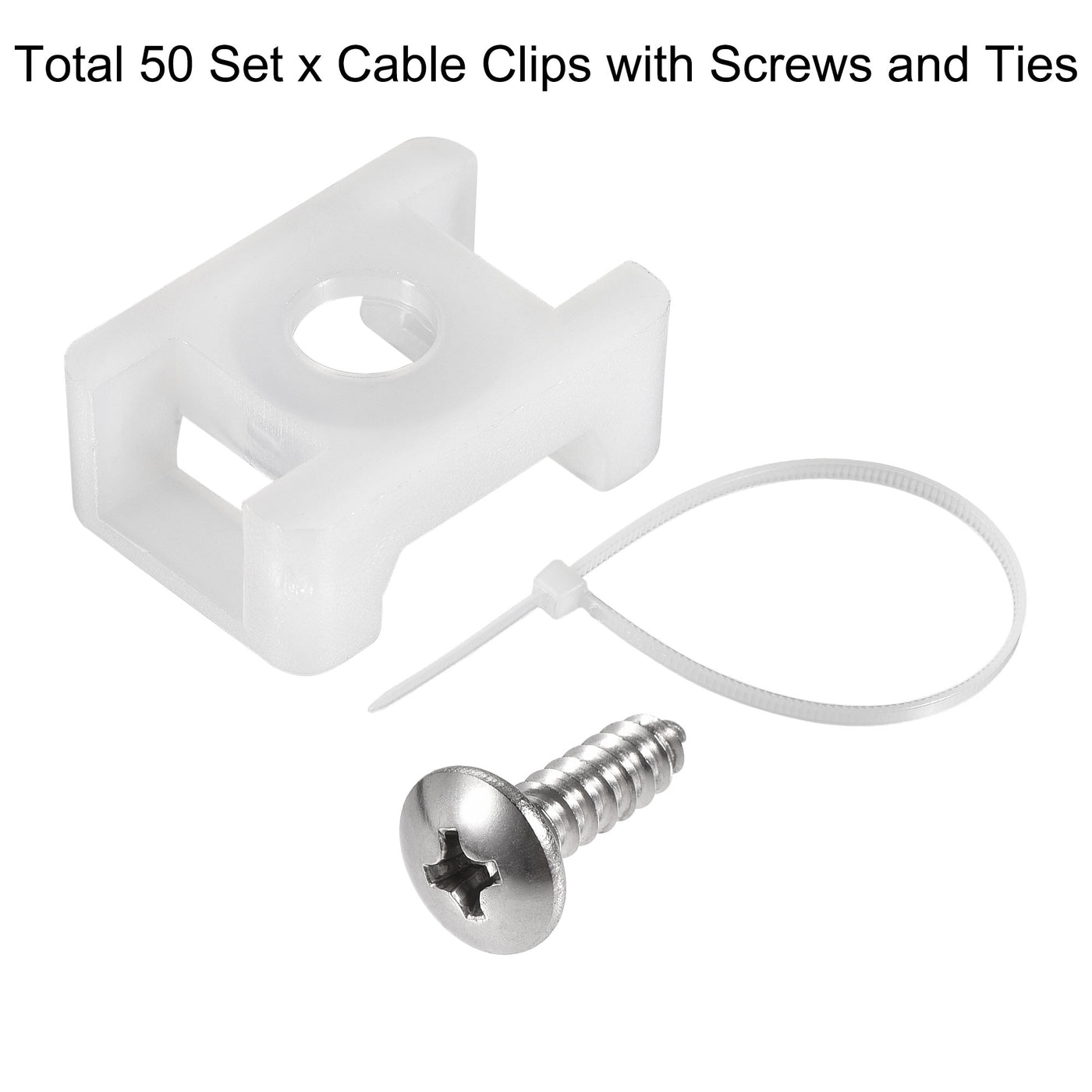 uxcell Uxcell 22.3mmx15.6mmx9.1mm Nylon Cable Fasten Clip with Screws and Ties White 50 Set