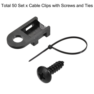Harfington Uxcell 19mm x 9mm x 4.6mm Nylon Cable Fasten Clip with Screws and Ties Black 50 Set