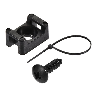 uxcell Uxcell 14.6mm x 10mm x 6.85mm Nylon Cable Fasten Clip with Screws and Ties Black 50 Set