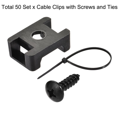 Harfington Uxcell 22.3mmx15.6mmx9.1mm Nylon Cable Fasten Clip with Screws and Ties Black 50 Set