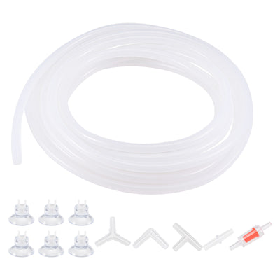 uxcell Uxcell Silicone Tubing 4mm ID 6mm(1/4") OD 5m Aquarium Air Hose with Red Check Valves, Suction Cups, Connectors